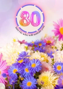 80TH FLORAL DESIGN - Christian/ Religious Birthday Card - Big 5" x 7" Card - Picture 1 of 3