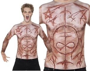 Mens Mutilated Cut Skin T-Shirt Cult Black Magic Halloween Fancy Dress Costume - Picture 1 of 3