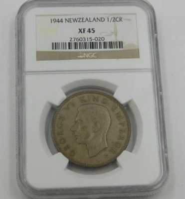 1944 NEW ZEALAND 1/2 CROWN NGC XF 45 Rare Date (151) - Image 1 of 4