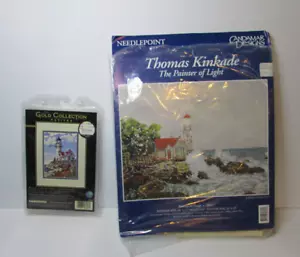lot 2 cross stitch kits Kinkade Light House Beacon of Hope and Gold Rocky Point - Picture 1 of 7