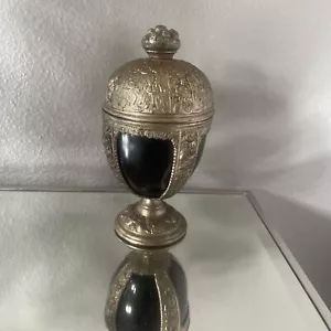 Vintage P.N.C.W Made USA Cast Metal Cobalt Blue Glass Egg Shape Candy Dish - Picture 1 of 6
