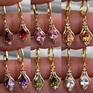 6 Colors 18k Yellow Gold Plated Drop Earrings for Women CZ Earrings A Pair/set