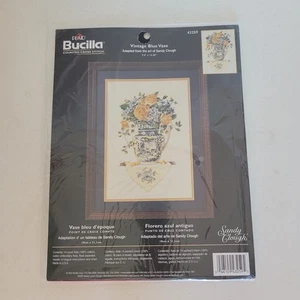 Bucilla Plaid Vintage Blue Vase Counted Cross Stitch Kit Sandy Clough 43259 NIP - Picture 1 of 5