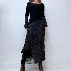 Maxi vestido negro copino acanalado - Imagen 1 de 8