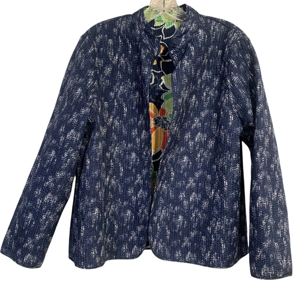 Chaqueta Acolchada Reversible Alfred Dunner Floral Azul Verde Naranja Mujer’s Talla L Foto 1 de 4