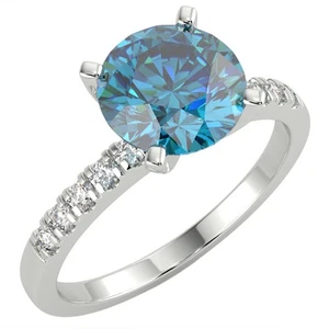 Round Diamond Engagement Ring Pave 1.6 Ct SI1 Blue 14ct White Gold - Picture 1 of 6