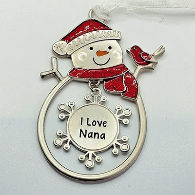Christmas Snowman I LOVE NANA Silver Tone   Ornament Red Bird & Scarf Ganz  - Image 1 of 4