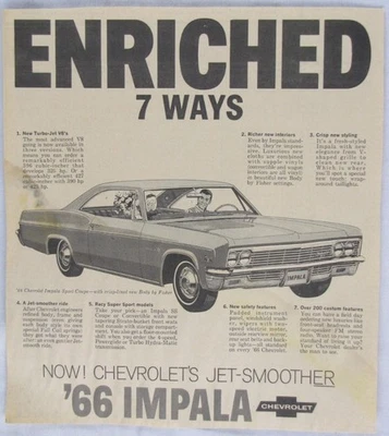 Vintage 1966 CHEVROLET Impala Car Newspaper Print Ad - Image 1 of 2