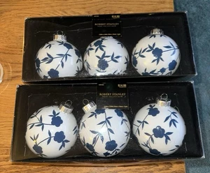 6 ROBERT STANLEY Home Collection Blue & White CHRISTMAS Ornaments - Picture 1 of 4