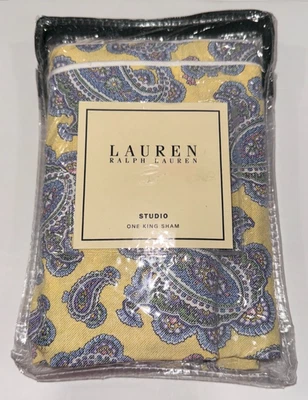 ALMOHADA SHAM RALPH LAUREN Studio Paisley Amarillo Pálido Talla REY NUEVO EN PAQUETE $95 Italia Foto 1 de 2