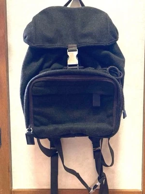 PRADA Wool Nylon Flap Backpack Black Authentic No Damage - Image 1 of 4