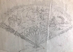 Anonyme — projet d'éventail — dessin au crayon — 16,5 x 24 cm. - Imagen 1 de 3