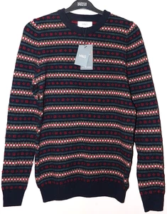 MENS M&S EXTRA FINE LAMBSWOOL JUMPER SIZE S SMALL NAVY MIX - BNWT - Picture 1 of 2