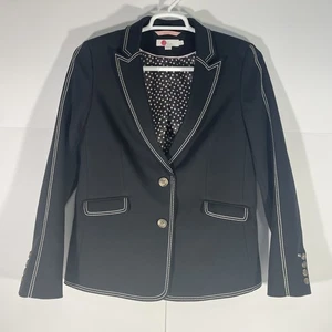 Boden Blazer Jacket Black Wool Blend Thick Stitching 2 Button Size US 12 / UK 16 - Picture 1 of 7
