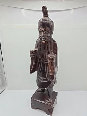 Elder Immortal Figure Chinese Wood Carving Statue Taoist Boxwood Hand Carved 12" - Image 1 of 4