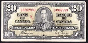 Canada 1937 $20 Twenty Dollar Banknote Coyne - Towers H/E 3892999 - Picture 1 of 2
