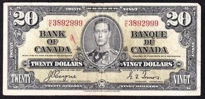 Canada 1937 $20 Twenty Dollar Banknote Coyne - Towers H/E 3892999 - Image 1 of 2