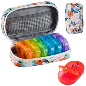 Organizador de píldoras de viaje semanal 2 veces al día AM PM caja de píldoras arco iris mejorada 7... - Imagen 1 de 6