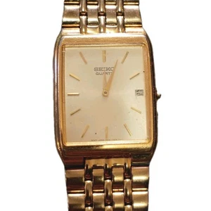 Seiko 7N29-5818 TH1 Gold Rectangle Men's Wrist Watch Japan Movt RUNS & CLEAN!! - Picture 1 of 4