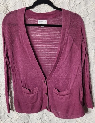 American Eagle Womens Linen Knit Cardigan Size Small Pink Preppy Feminine Sheer - Image 1 of 4