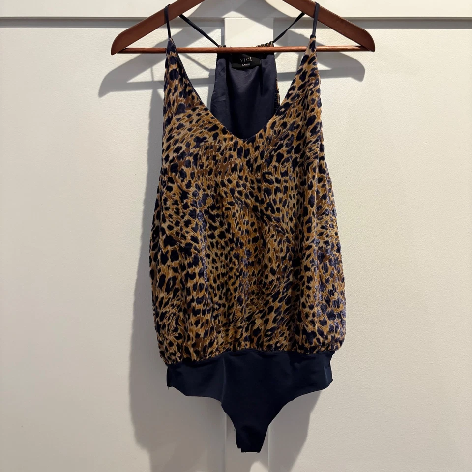 Body VICI Leopardo Para Mujer Grande Marrón Azul Marino Terciopelo Burnout Brillo Foto 1 de 4