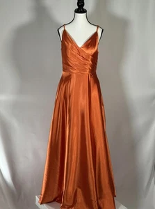 NWT King Novia Orange Satin gown with corset back Size 12 - Picture 1 of 6