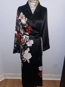 Accappatoio/spolverino donna raso asiatico floreale nero maxi kimono boho chic strato SETA - Foto 1 di 13
