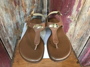 Michael Kors MK Logo Plate Thong Sandals womens sz 6M brown/gold....z1 - Picture 1 of 8