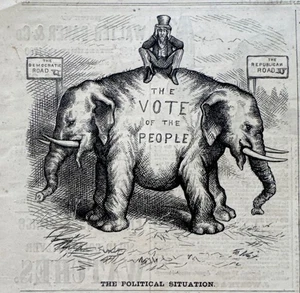 1876 cartone animato originale centenario "La situazione politica" elefante e zio Sam - Foto 1 di 4
