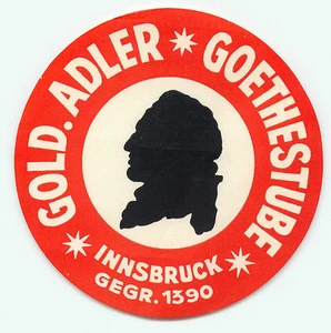 INNSBRUCK AUSTRIA HOTEL GOLD ADLER GOETHESTUBE LABEL - Picture 1 of 1