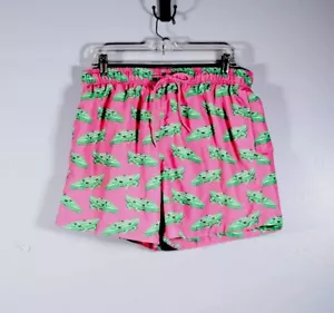 H&M Mens Pink Green Gator Print Mesh Lined Swim Trunks Shorts Size L - Picture 1 of 8