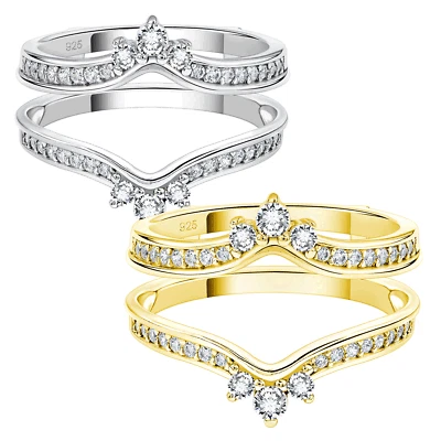 Yellow Gold Plated Engagement Ring Wedding Band Guard Enhancers Round 5A Cz  - Image 1 of 4