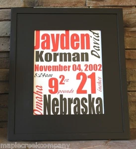 Arte de pared anuncio de nacimiento ~hecho por encargo~ 11"x14" con tapete negro elige tu color - Imagen 1 de 7