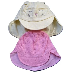 NEXT Baby Girls Legionnaire Sun Hat 0 3 Months Pink Broderie Yellow Cat Summer - Picture 1 of 18