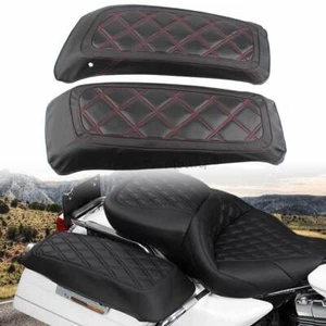 Red Stitching Leather Hard Saddlebag Lid Covers for Harley Touring Street Glide - Picture 1 of 23