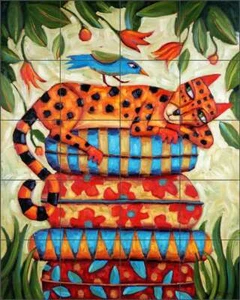 Piastrella uccellino gatto backsplash Cindy Revell arte ceramica murale POV-CR017 - Foto 1 di 5