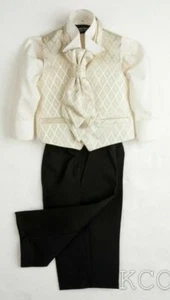 NEW BABY BOYS 3 MONTHS 4 PIECE SUIT GOLD CRAVAT WAISTCOAT BLACK TROUSERS SHIRT - Picture 1 of 2