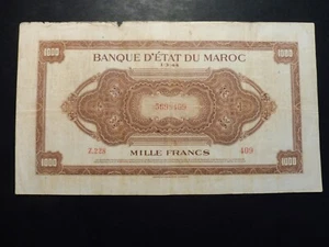 BILLET BANQUE DU MAROC 1000 FRS RARE .IMP. AMERICAINE - 1/03/1944 - TTB - Picture 1 of 3