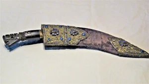 ANTIQUE 18 NAPALESE KHUKN LION HANDLE ,GILT SILVER MOUNTS DAGGER W/LAPIS LAZULI - Picture 1 of 13