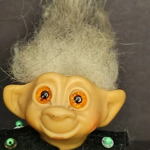 Dam Vintage Troll Troll 1960's with Amber Eyes Pink Cheeks, White Hair - Picture 1 of 6