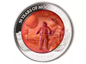 25 dollari 50 anni sbarco sulla luna madreperla Salomone Islands Proof 2019 - Foto 1 di 4