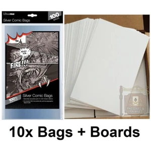 Ultra PRO 10x Silver Size Comic Bags + 10x Backing Boards Bundle 184 x 266mm - Foto 1 di 5