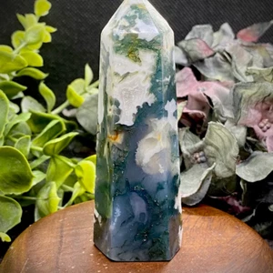 Natural Moss Agate Obelisk Crystal Healing Spiritual Stone Home Decor Gifts - Picture 1 of 3