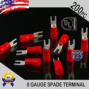 200er-Pack 8 Stärke Vinyl Spaten Gabel Crimp Klemmen #8 Nieten 100 % Zinn Kupferkern - Bild 1 von 1