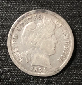 1894 Barber Dime 10c VG details-Lt rim Damage - Picture 1 of 2