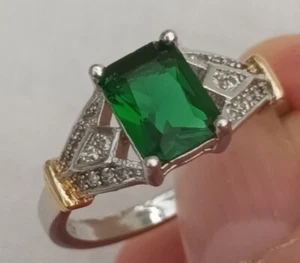 Rhodium Over Sterling Silver Chrome Diopside And Diamond Ring Size O1/2 - Picture 1 of 9