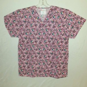 Allheart Womens Pink Valentine Hearts Print Scrub Top Size XS - Picture 1 of 5