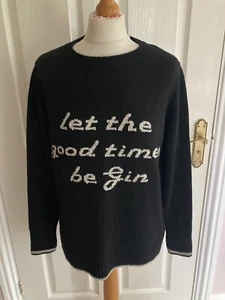 SCHÖNER NÄCHSTER LET THE GOOD TIMES BE GIN JUMPER UK 14 SCHWARZ & GOLD SEHR GUTER ZUSTAND WEICH - Bild 1 von 6