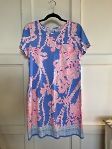Lilly Pulitzer Women’s T Shirt Dress EUC Periwinkle Pink Large Pima Cotton 