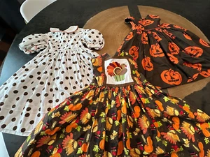 HANDMADE HALLOWEEN THANKSGIVING EMBROIDERED 3 IN 1 DRESS GIRLS SZ 4 - Picture 1 of 11